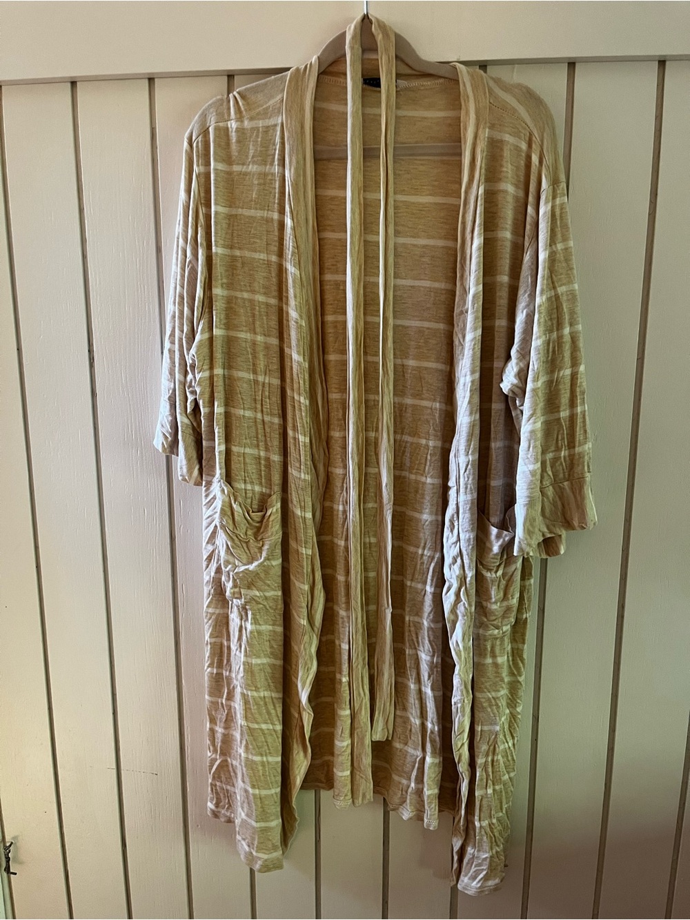 Nurtured 9 Beige & Cream Striped Soft Bamboo Robe with Tie